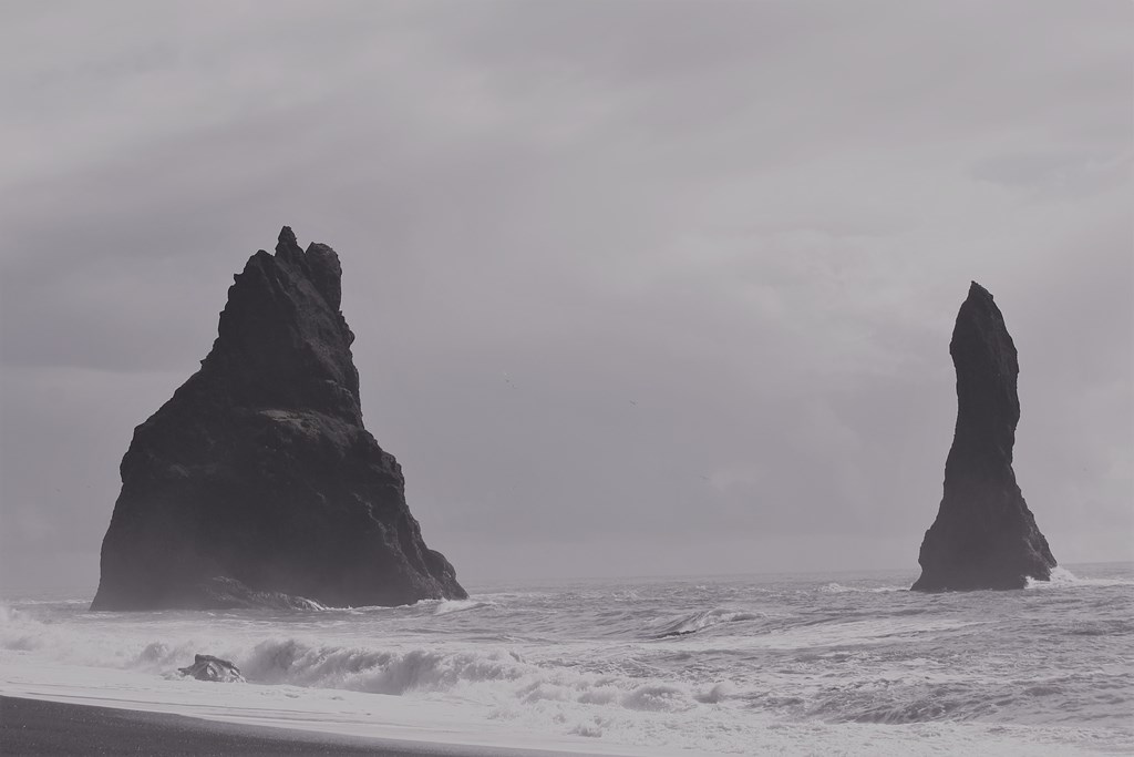 Reynisdrangar Rocks, Reynisfjara Beach, Black Sand Beach, South Coast, Iceland