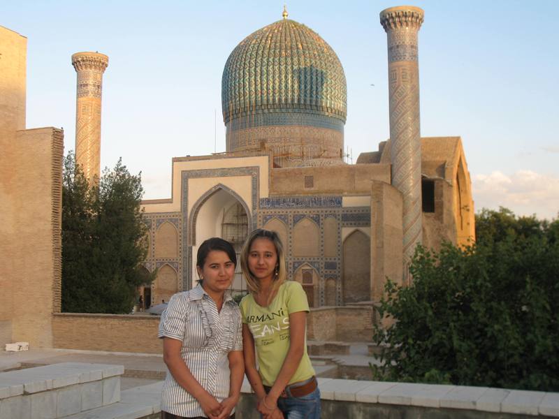 Dilnoza and Feruza. Guri Amir Mausoleum, Samarkand, Uzbekistan
