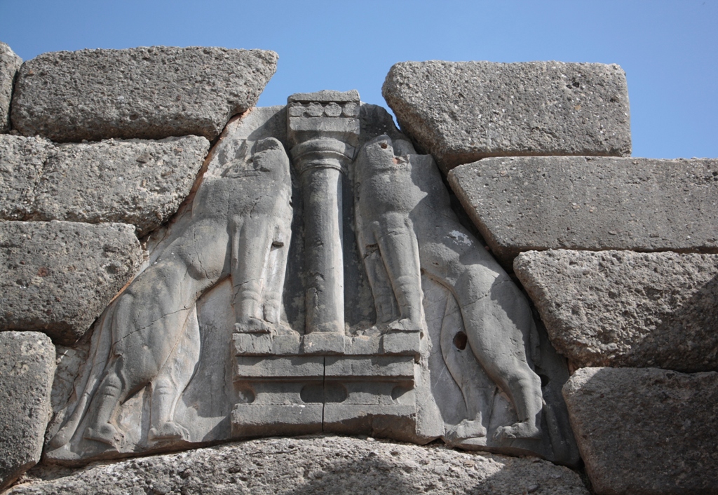 Two Lions, Entrance to Fortress, Mycenae, Peloponnese, Greece
